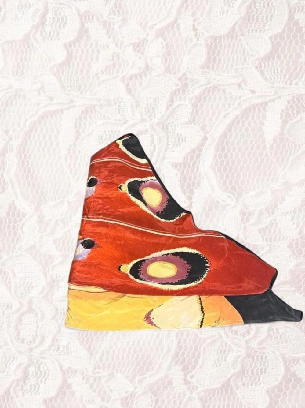 Butterfly Print Silk Scarf in Orange and Black